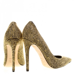 Enio Silla For Le Silla Metallic Gold Crystal Embellished Suede Pointed Toe Pumps Size 40