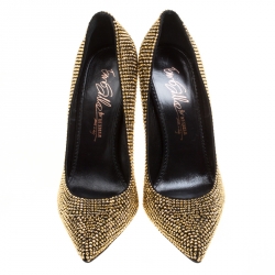 Enio Silla For Le Silla Metallic Gold Crystal Embellished Suede Pointed Toe Pumps Size 40