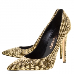 Enio Silla For Le Silla Metallic Gold Crystal Embellished Suede Pointed Toe Pumps Size 40