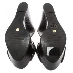 Pre Owned Le Silla Black Crystal Embellished Cross Strap Python Print Wedge Platform Slides Size 41