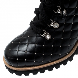 Le Silla St.Moritz Black Quilted Leather Block Heel Trekking Boots Size 40