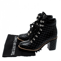 Le Silla St.Moritz Black Quilted Leather Block Heel Trekking Boots Size 40