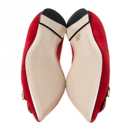 Pre Owned Le Silla Red Suede Safety Pin Brooch Pointed Toe Ballet Flats Size 40