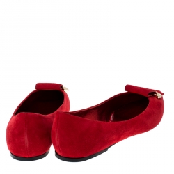 Pre Owned Le Silla Red Suede Safety Pin Brooch Pointed Toe Ballet Flats Size 40