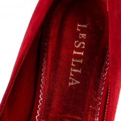 Pre Owned Le Silla Red Suede Safety Pin Brooch Pointed Toe Ballet Flats Size 40