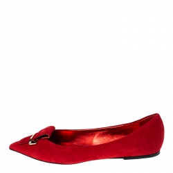 Pre Owned Le Silla Red Suede Safety Pin Brooch Pointed Toe Ballet Flats Size 40