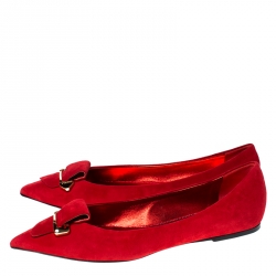 Pre Owned Le Silla Red Suede Safety Pin Brooch Pointed Toe Ballet Flats Size 40