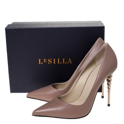 Pre Owned Le Silla Brown Leather Spiral Heel Pointed Toe Pumps Size 40