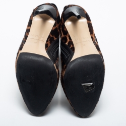 Pre Owned Le Silla Brown Leopard Printed Calf Hair Ankle Boots Size 40