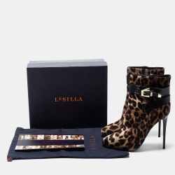 Pre Owned Le Silla Brown Leopard Printed Calf Hair Ankle Boots Size 40