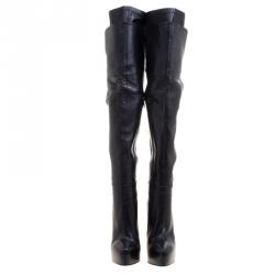 Pre Owned Le Silla Black Stretch Nappa Leather Over The Knee Platform Boots Size 38.5
