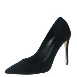 Le Silla Black Suede Panther Pointed Toe Pumps Size 38.5