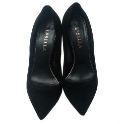 Le Silla Black Suede Panther Pointed Toe Pumps Size 38.5