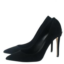 Le Silla Black Suede Panther Pointed Toe Pumps Size 38.5