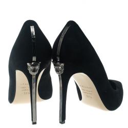 Le Silla Black Suede Panther Pointed Toe Pumps Size 38.5
