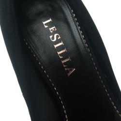 Le Silla Black Suede Panther Pointed Toe Pumps Size 38.5