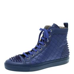 Pre Owned Le Silla Blue Quilted Leather Spike High Top Sneakers Size 37.5