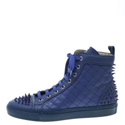 Pre Owned Le Silla Blue Quilted Leather Spike High Top Sneakers Size 37.5