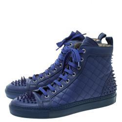 Pre Owned Le Silla Blue Quilted Leather Spike High Top Sneakers Size 37.5