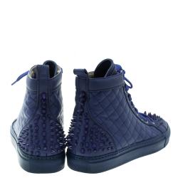 Pre Owned Le Silla Blue Quilted Leather Spike High Top Sneakers Size 37.5