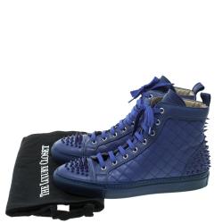 Pre Owned Le Silla Blue Quilted Leather Spike High Top Sneakers Size 37.5