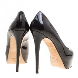 Pre Owned Le Silla Black Patent Leather Gabry Peep Toe Platform Pumps Size 40.5