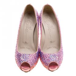Pre Owned Le Silla Pink Satin and Crystal Embellishment Limited Edition Peep Toe Pumps Size 36