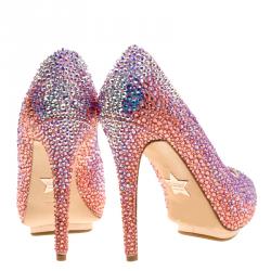 Pre Owned Le Silla Pink Satin and Crystal Embellishment Limited Edition Peep Toe Pumps Size 36