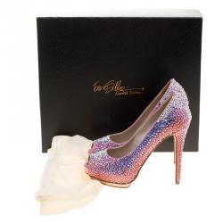 Pre Owned Le Silla Pink Satin and Crystal Embellishment Limited Edition Peep Toe Pumps Size 36