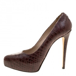 Enio Silla for Le Silla Bordeaux Python Leather Platform Pumps Size 38.5