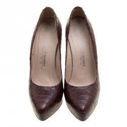 Enio Silla for Le Silla Bordeaux Python Leather Platform Pumps Size 38.5
