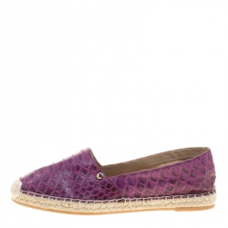 Le Silla Purple Python Leather Flat Espadrille Loafers Size 40 