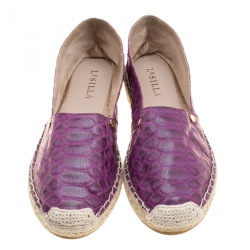 Le Silla Purple Python Leather Flat Espadrille Loafers Size 40 