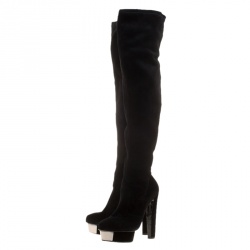 Pre Owned Enio Silla for Le Silla Black Suede Platform Knee Boots Size 38