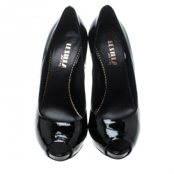 Pre Owned Le Silla Black Patent Leather Gabry Peep Toe Platform Pumps Size 36
