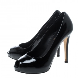 Pre Owned Le Silla Black Patent Leather Gabry Peep Toe Platform Pumps Size 36