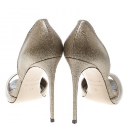 Pre Owned Le Silla Gold Glitter Leather Peep Toe Sandals Size 38