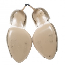 Pre Owned Le Silla Gold Glitter Leather Peep Toe Sandals Size 38