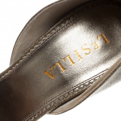 Pre Owned Le Silla Gold Glitter Leather Peep Toe Sandals Size 38