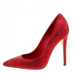 Le Silla Red Suede Crystal Embellished Pointed Toe Pumps Size 36