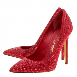 Le Silla Red Suede Crystal Embellished Pointed Toe Pumps Size 36