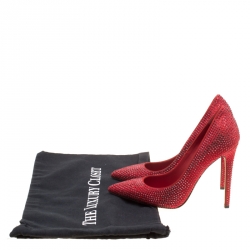 Le Silla Red Suede Crystal Embellished Pointed Toe Pumps Size 36