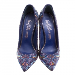 Pre Owned Enio Silla For Le Silla Blue Crystal Embellished Suede Pointed Toe Pumps Size 39