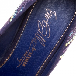 Pre Owned Enio Silla For Le Silla Blue Crystal Embellished Suede Pointed Toe Pumps Size 39