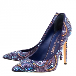 Pre Owned Enio Silla For Le Silla Blue Crystal Embellished Suede Pointed Toe Pumps Size 39