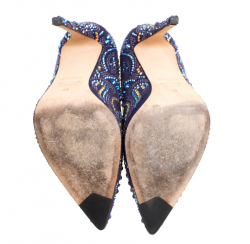 Pre Owned Enio Silla For Le Silla Blue Crystal Embellished Suede Pointed Toe Pumps Size 39