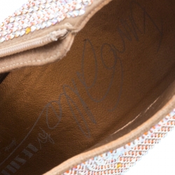 Pre Owned Enio Silla For Le Silla Beige Crystal Embellished Leather Peep Toe Platform Booties Size 38.5