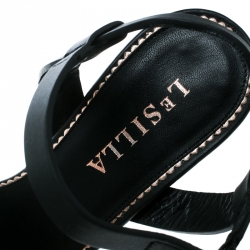 Pre Owned Le Silla Black Leather Cross Strap Platform Sandals Size 37.5