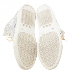 Pre Owned Le Silla Light Grey Suede Crystal Embellished High Top Sneakers Size 38