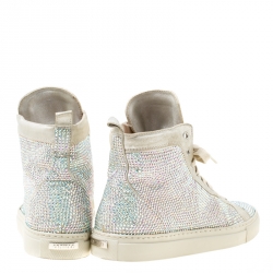 Pre Owned Le Silla Light Grey Suede Crystal Embellished High Top Sneakers Size 38